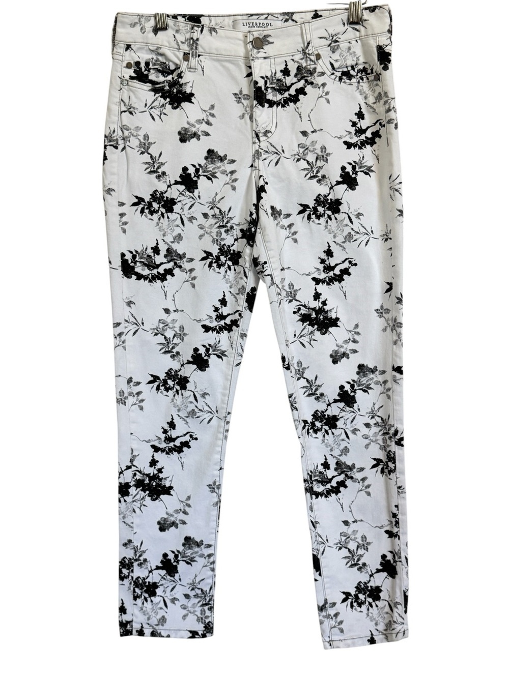 Liverpool Jeans Co Floral Print Skinny Jeans Women’s White Black Stretch Size 8